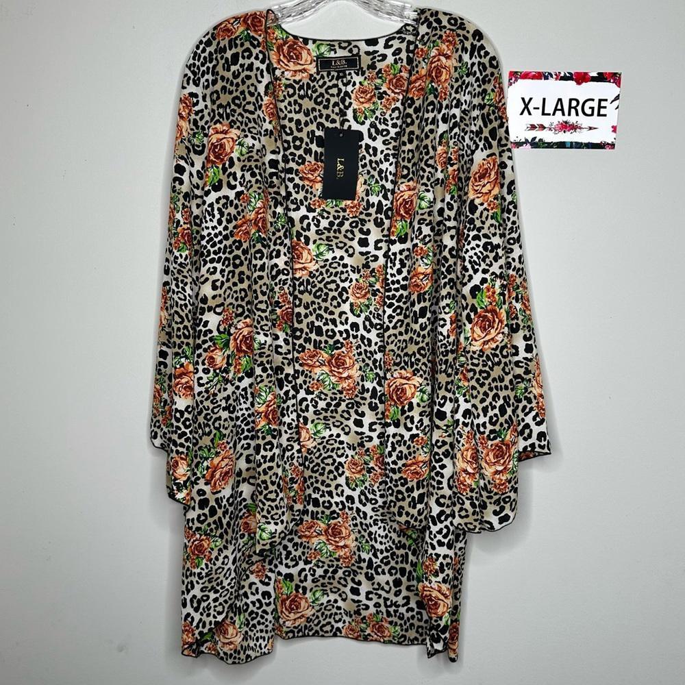 L&B Leopard floral kimono duster plus size XL